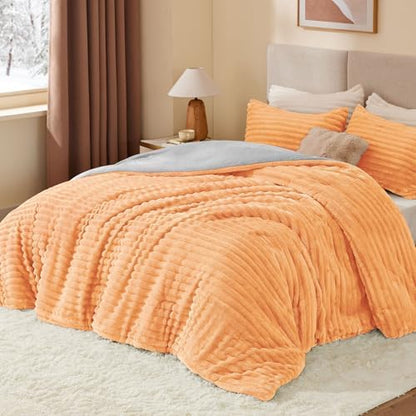 BEDELITE Fleece California King Comforter Set, Fluffy Bed Set, Coral