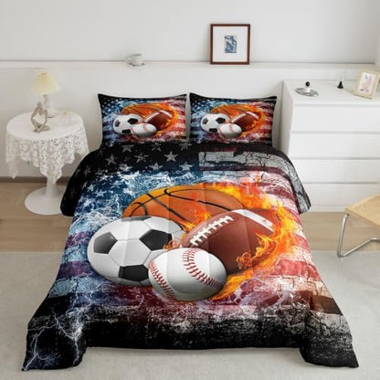 Erosebridal Sports Balls Comforter Set for Kids Boys Girls