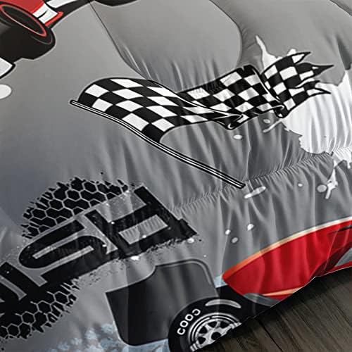 Axolotl Kid Comforter Set Full Size,Racing Car Bedding Set for Boys Girls Teen Car Racing Gifts,Race Cars Quilt Bed Set with 1 Comforter 2 Pillowcases,Red Grey