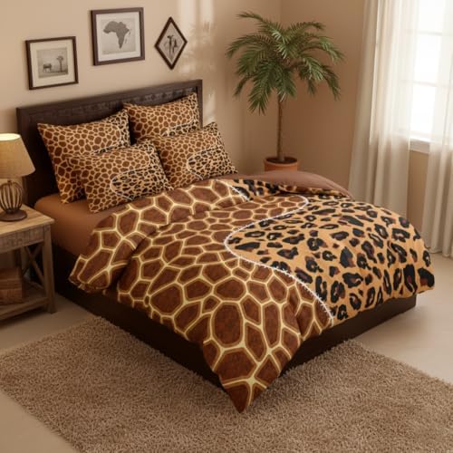 CCoutueChen Giraffe Leopard Comforter Set Full, Brown Animal Print Bedding