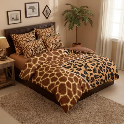 CCoutueChen Giraffe Leopard Comforter Set Full, Brown Animal Print Bedding