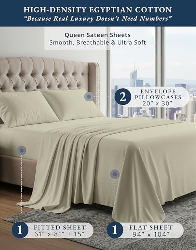 LANE LINEN 100% Egyptian Cotton Sheets Queen Size Sateen - Linen Swiss Dot