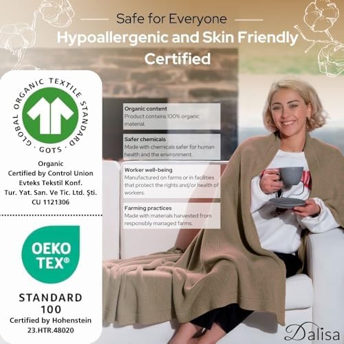 Dalisa Alina GOTS Organic Cotton Throw Blanket, Mocha Meringue, 80x90 in
