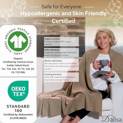 Dalisa Alina GOTS Organic Cotton Throw Blanket, Mocha Meringue, 80x90 in