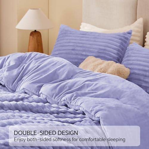 BEDELITE Fleece Queen Comforter Set, Fluffy Bed Set, Lavender