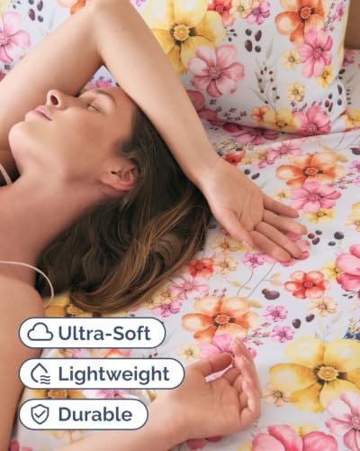 Twin 3 Piece Floral Sheet Set - Soft, Breathable & Cooling - Sunset Blossom
