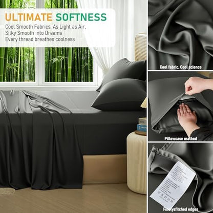 100% Viscose Derived from Bamboo Sheet Set, Natural Breathable Moisture-Wicking for Hot Sleepers, 24" Deep Pocket, 4 Piece