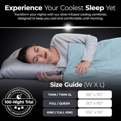 Silvery Cooling Comforter – Award-Winning Self-Cooling Blanket for Hot Sleepers with Self-Cleaning NEW, (Ice Blue, Cali, King)