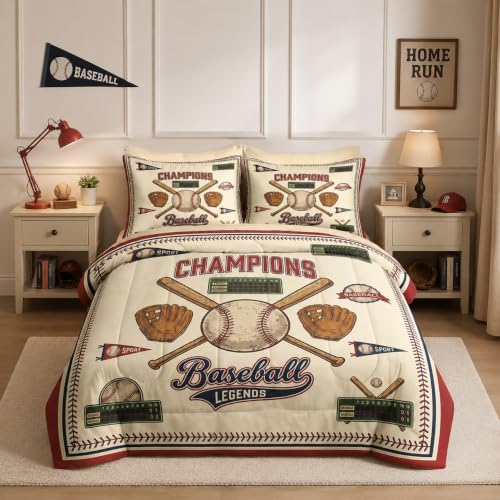 Nesker Twin Comforter Set for Boys, 5 Pieces Baseball Bedding for Kids