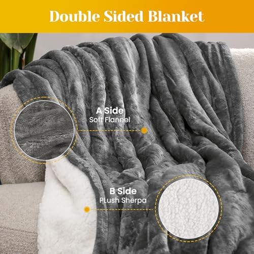RoyalCraft Twin Size Heated Blanket,Fast Heating Throw with 10 Heating Levels & 0.5-12 Hour Auto-Off, ETL Certified, Machine Washable, 5 Year Warranty (Grey+White, Twin)