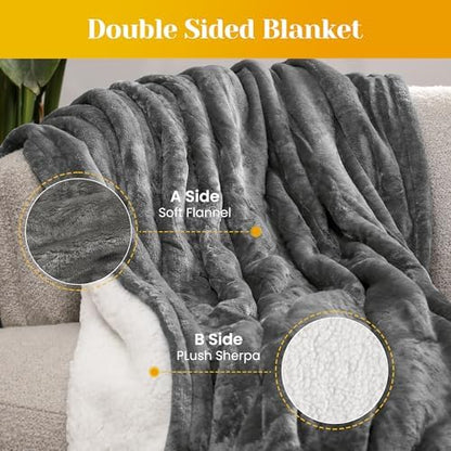 RoyalCraft Twin Size Heated Blanket,Fast Heating Throw with 10 Heating Levels & 0.5-12 Hour Auto-Off, ETL Certified, Machine Washable, 5 Year Warranty (Grey+White, Twin)