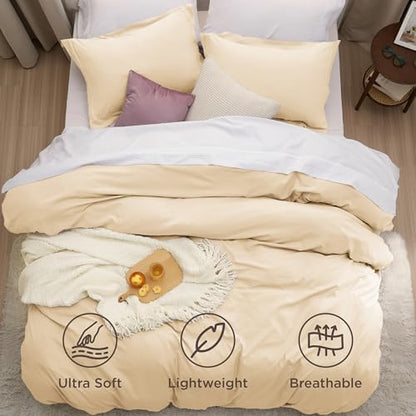 Bedsure Alabaster Gleam Duvet Cover King Size - 3 Pieces Prewashed Cotton-Like Polyester Extra Soft Bedding Set, Includes 1 Duvet Cover 104x90 Inches with Zipper Closure & 2 Pillow Shams, No Comforter