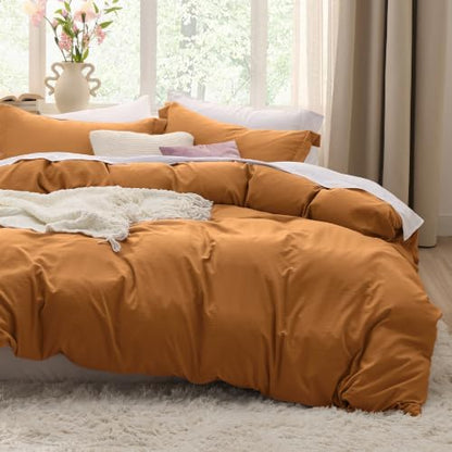 Bedsure Prewashed Duvet Cover Full, Cotton-Like Soft Bedding Set, Gold