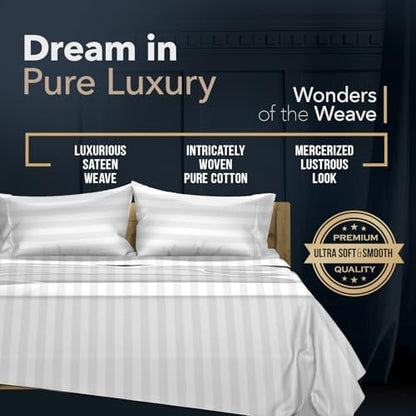 TEXAS LINEN CO. 100% Egyptian Cotton Pillow Cases Standard/Queen Size Set of 2 - Luxury 1500 Series Couture Comfortin' Damask Cotton Pillowcases (White Stripe), Fits Standard & Queen Size Pillows