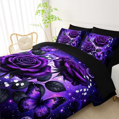 QOOMO Purple Rose 7 Pieces Comforter Set for Kids,Full Size