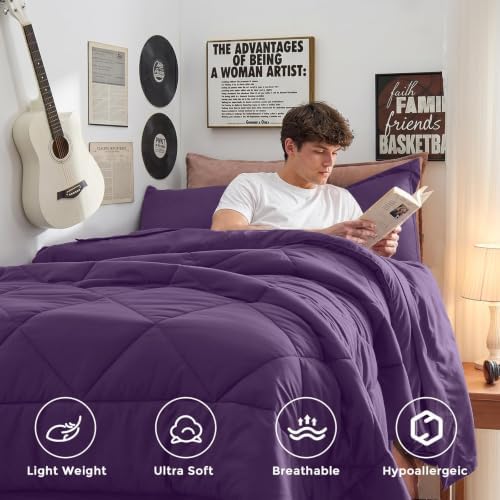 HEVUMYI 5-Piece Twin XL Comforter Set, Grape Purple Bed in a Bag