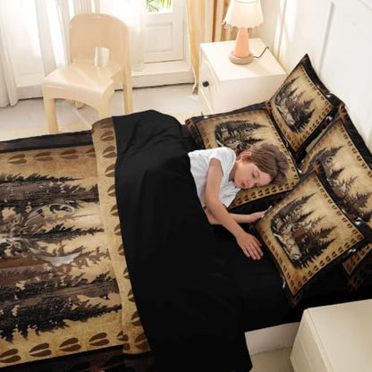Erosebridal Farmhouse Deer Bed in A Bag 7 Pcs Country Forest Animal Comforter Set for Women Men Hunting Wildlife Deer Paw Bedding Sets King Rustic Woodland Cabin Sheet Set with Comforter