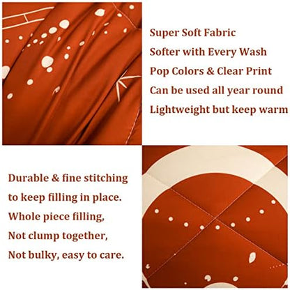 Celestial Bdding 7 Pieces Burnt Orange Comforter Set Boho Bedding Witchy Bedding Set Hippie Bed Set Starry Galaxy Comforter Set Sun and Moon Bed Set Queen