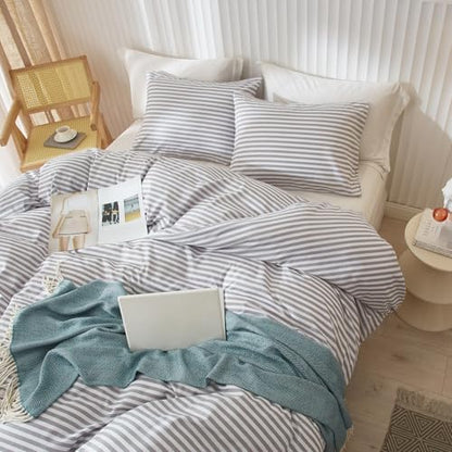Striped Comforter Set Twin XL Size Grey White Stripes Pattern Comforter Fluffy Bed Set for Men Boys 3 Pieces Lightweight Bedding Comforter Set for All Seasons Soft Fluffy Comforter with 2 Pillowcases