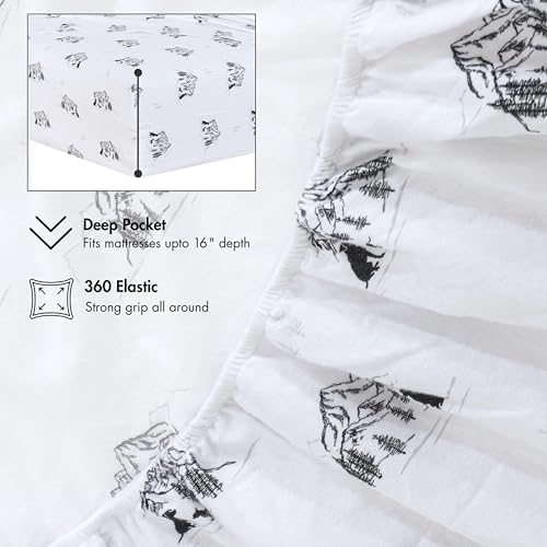RUVANTI Flannel Sheets Set, Twin Size, Soul Dog White