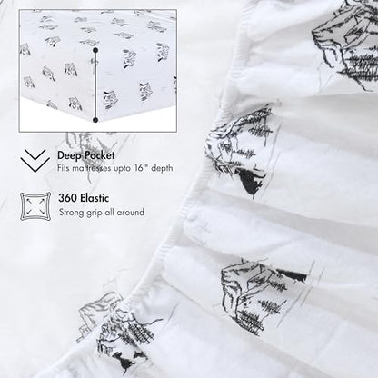 RUVANTI Flannel Sheets Set, Twin Size, Soul Dog White