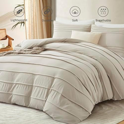 Oli Anderson 3PCS Pleated Duvet Cover Set, Linen, Queen
