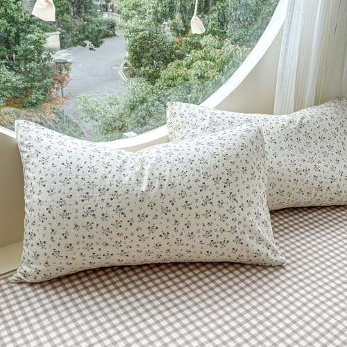 VM VOUGEMARKET Girls Duvet Cover Set Twin Soft Lightweight Muslin Cotton Floral Duvet Cover with 2 Pillowcases Vintage Botanical Bedding Comforter Cover with Zipper Ties