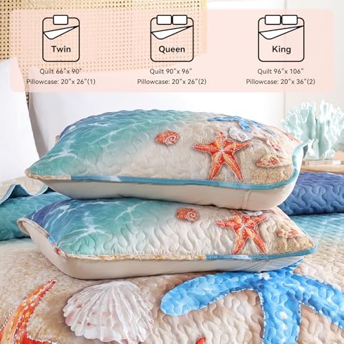 weigelia Coastal Quilt King Size, Beach Lightweight Summer Bedding