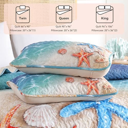 weigelia Coastal Quilt King Size, Beach Lightweight Summer Bedding