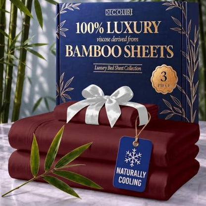 DECOLURE 100% Viscose Derived from Bamboo Sheets Twin Size | 3 Pc Bed Set