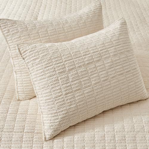 Levtex Home Cloud Waffle Twin XL/Twin Quilt Set (68x86in) with 1 Pillow Sham (26x20in) - Box Quilted Waffle Cotton Texture - Undyed Ivory - Cotton Twin Size Quilt Bedding Set - Lightweight Soft