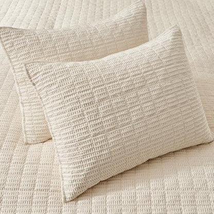 Levtex Home Cloud Waffle Twin XL/Twin Quilt Set (68x86in) with 1 Pillow Sham (26x20in) - Box Quilted Waffle Cotton Texture - Undyed Ivory - Cotton Twin Size Quilt Bedding Set - Lightweight Soft