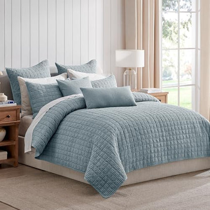 Levtex Home - Cloud Waffle Square Decorative Pillow - 20x20in - Textured Waffle Weave - Chambray - Polyester Filled - Cotton Solid Back - Zipper Closure