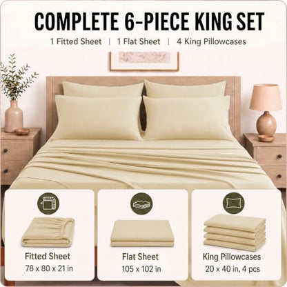 CozyLux King Size Sheets Set 6-Piece, 21-Inch Deep Pocket, Soft Feel