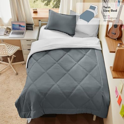 Joiedomi Twin Comforter Set with Sheets Dark Grey, 5 Pieces Twin Bedding Sets with 1 Down Alternative Comforter, 1 Flat Sheet, 1 Fitted Sheet, 1 Pillowcase and 1 Pillow Sham, Bed in a Bag All Seasons