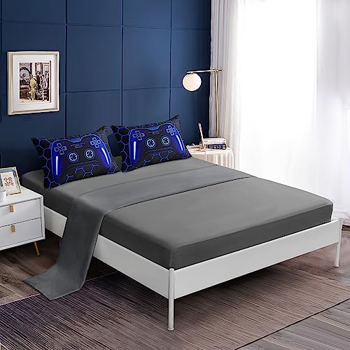 5 Pieces Bed in a Bag for Boys Bedding Sets Twin Size,Gamer Comforter Sets for Boys Kids, Gaming Comforter Set for Room Decor with Flat Sheet,Fitted Sheet,Pillowcase,Cushion Cover