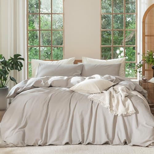MooMee Duvet Cover Set 100% Washed Cotton Linen Like Oversized King Plus