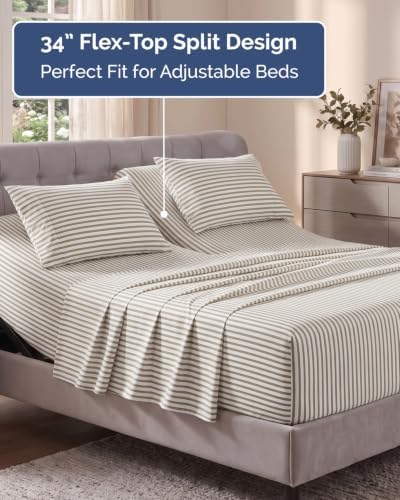 Flex Top Split Head King Sheet Set - 4 Piece Extra Deep - Beige Stripes 2