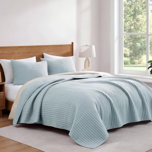Queen Quilt-Lightweight Bedspreads Sky Blue Queen Size Quilt Bedding Set