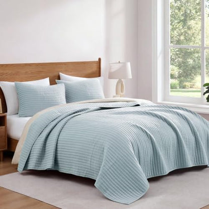 Queen Quilt-Lightweight Bedspreads Sky Blue Queen Size Quilt Bedding Set