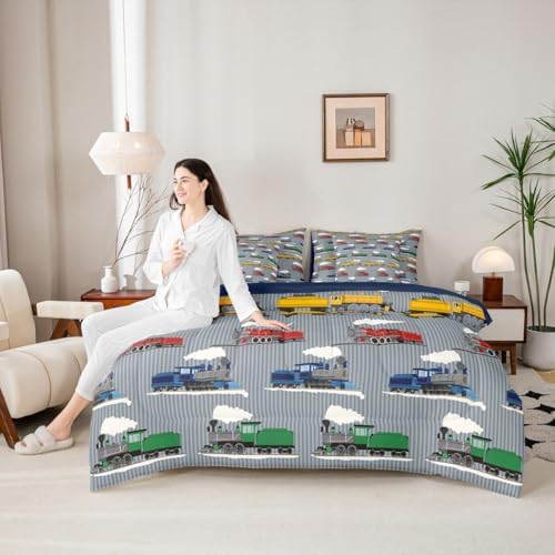 Feelyou Vintage Train Comforter Set Twin Size 7 Pcs Bedding Set Boys Girls