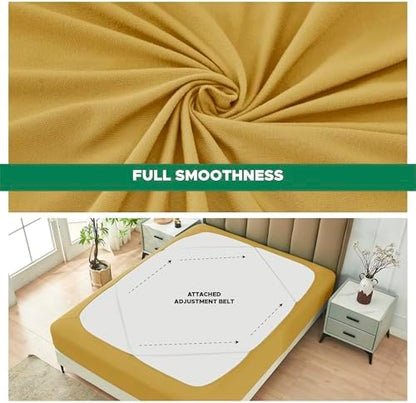 Box Spring Cover Full Size-Gold Stretch Wrap Around 4 Sided Bed Skirt