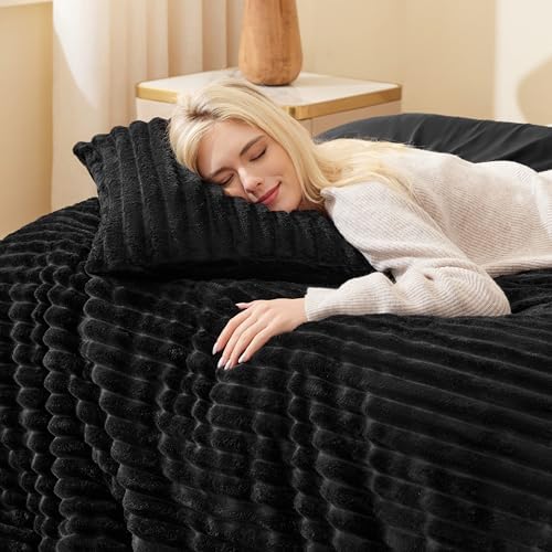 EXQ Home Fluffy Comforter Set Twin Size,2 Pieces Bed Set,Black