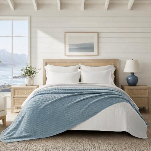 EVERGRACEHOME Chunky Chenille Knit Throw Blanket, 90 x 90, Chambray Blue