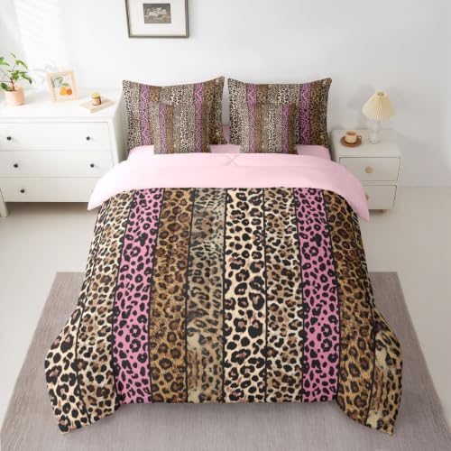 Erosebridal Pink and Brown Leopard Print Twin Size Bedding Set for Men Women Adults - Cheetah Printed 7 Pieces Comforter Set with Sheets Wild Safari Animal Bed in a Bag Modern Leopard Print Bed Sets