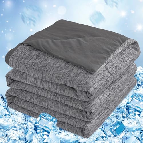 CHOSHOME Cooling Comforter Cooling Blanket, Q-Max 0.45 Cool Sleeping Summer Blanket for Hot Sleeper Night Sweats, Queen 90" x 90", Black