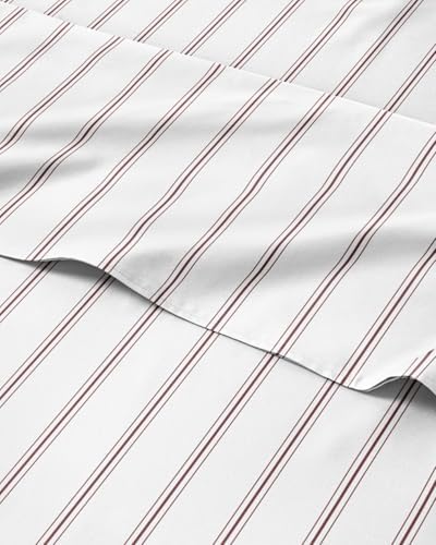 Twin 3 Piece Striped Sheet Set - Soft, Breathable & Cooling - Double Red