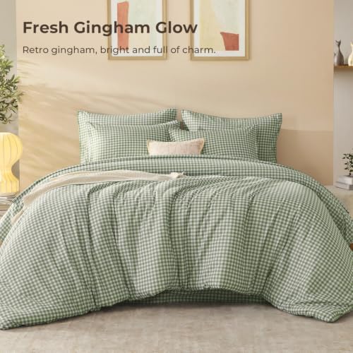 Litanika King Size Comforter Set 7 Pieces Sage Green Gingham