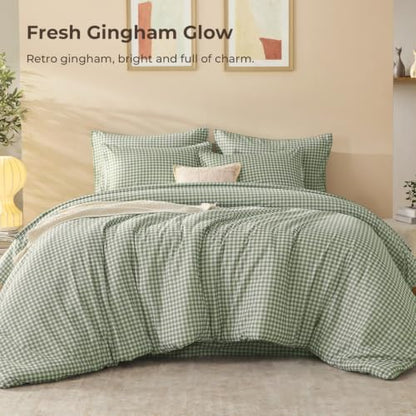 Litanika Queen Comforter Set 7 Pieces Sage Green Gingham