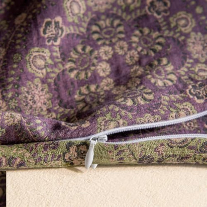 VM VOUGEMARKET Full Duvet Cover Set Purple Green Floral Pattern,3 Pieces Reversible Boho Medallion Jacquard Flower Bedding Set,Linen Cotton Yarn-Dyed Textured Duvet Cover with Zipper Closure